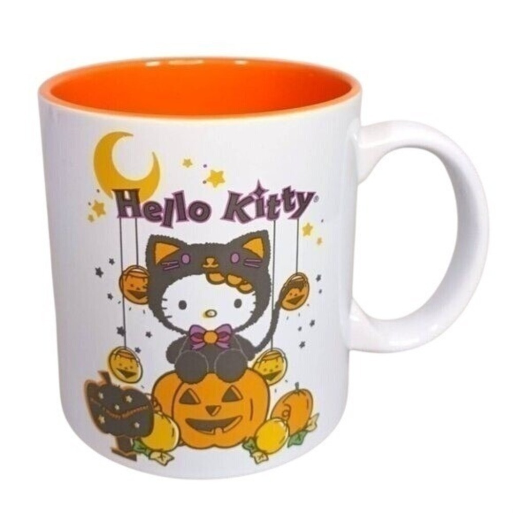 Hello Kitty Halloween Mug 20oz Sanrio Black Cat Pumpkin Orange NWOT